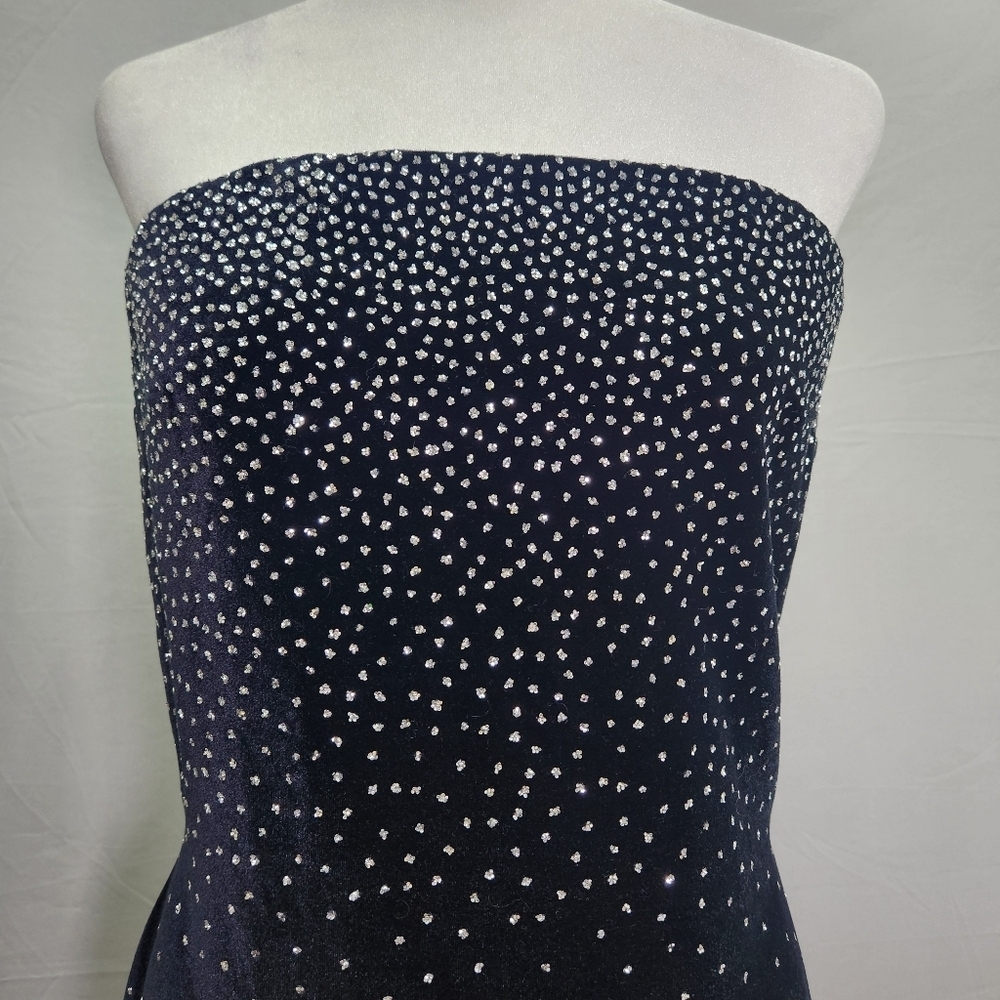VTG Reggion Black Velvet  Strapless  Sheath Gown Rhinestone Goth Farry Grunge. - Picture 5 of 12